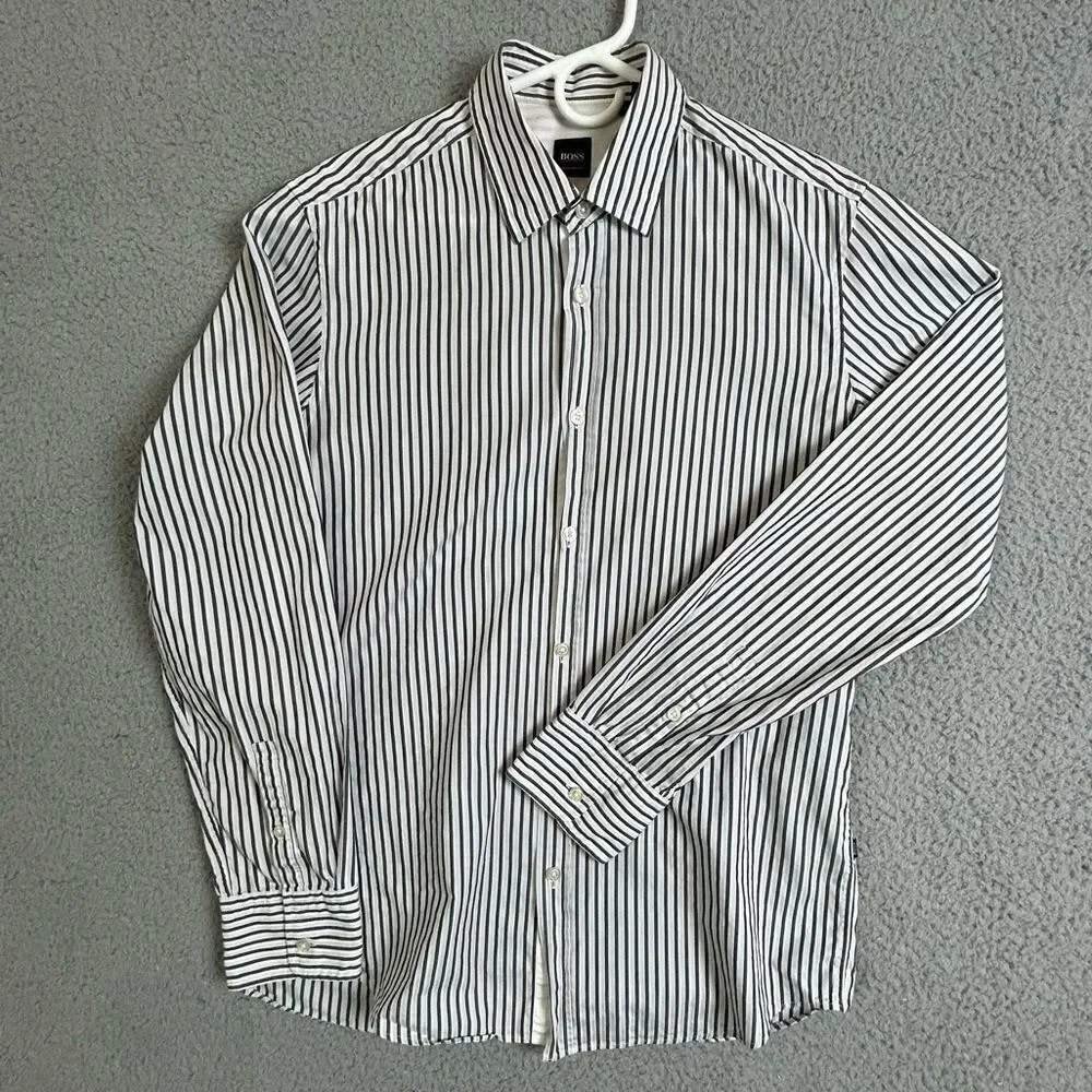 Hugo Boss Mens black and white Men's Striped Dress Shirt - size M